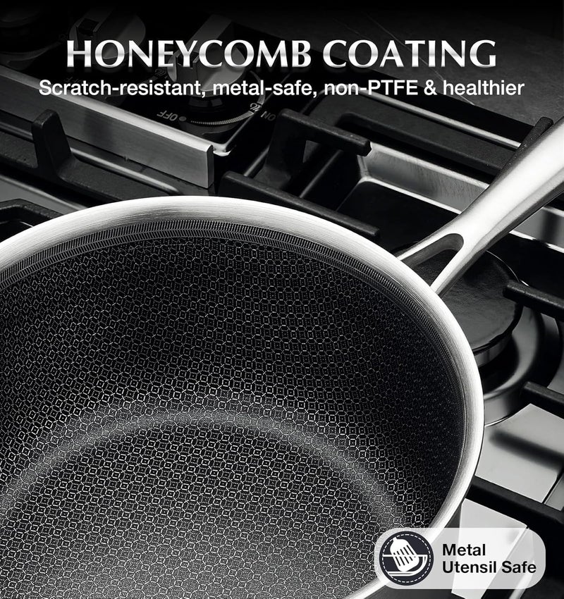 KOCH SYSTEME CS Hybrid Nonstick Stainless Steel Sauce Pan 3QT, Tri-ply Stainless Steel Pot with Honeycomb Interior, Hybrid Sauce Pan with Lid, 18/10 Steel Pot, Induction Compatible - Image 2